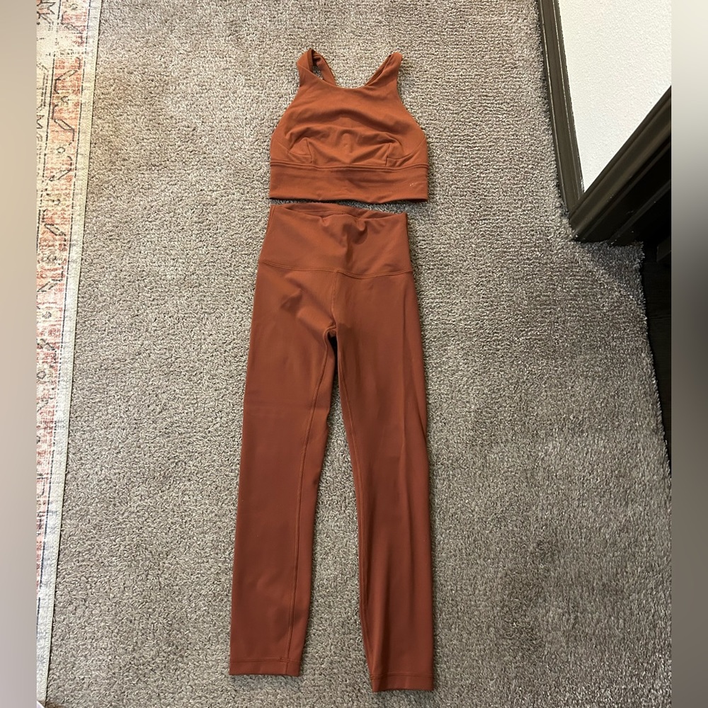 lululemon athletica Rust Brown Seamless High-Rise Leggings & Bra Set